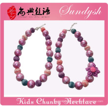 Sister Jewelry Purple Bead Flower Hand Made Girls Bubblegum Chunky Necklace